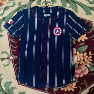 Marvel Navy and White Striped Button-Up Shirt